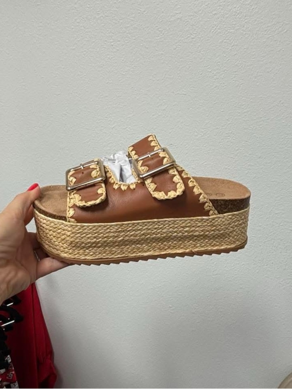 Women’s Brown Platform Slide Sandals with Buckle Detail